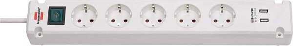 5-fach Steckdose mit 2 USB Ladebuchsen und Kontrollschalter Farbe: weiß, 3m